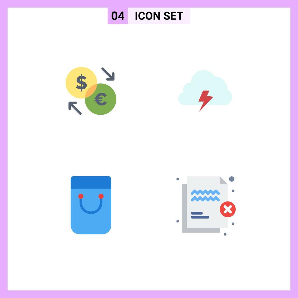 User Interface Pack of 4 Basic Flat Icons of converter sun dollar cloud handbag Editable Vector Design Elements