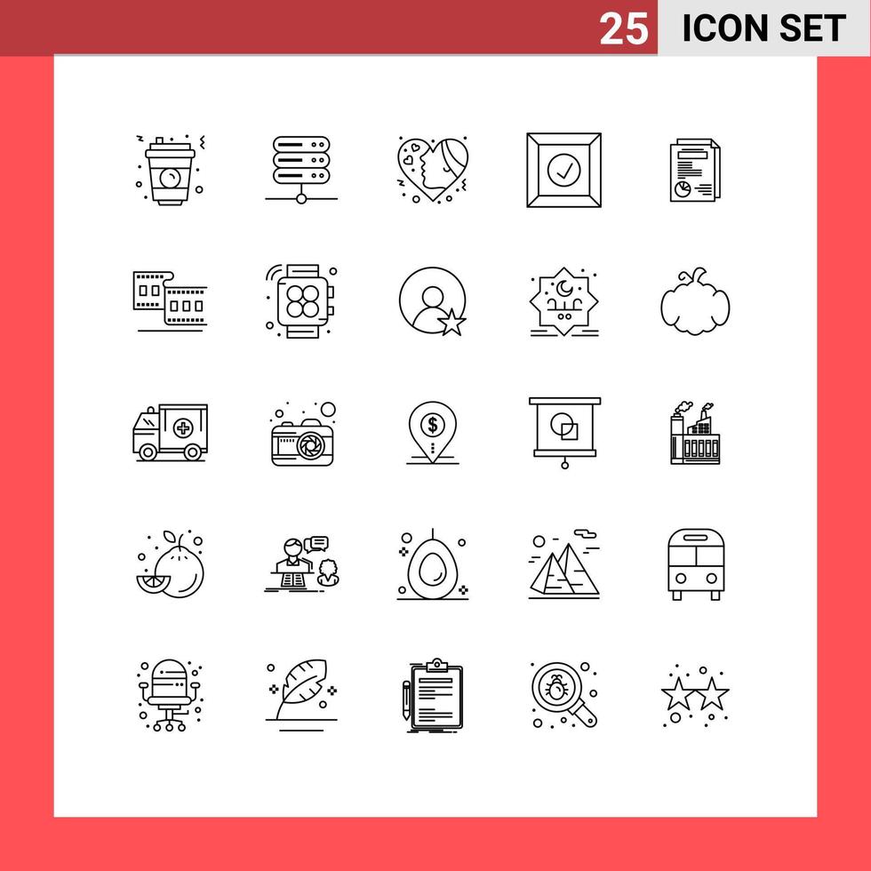 Modern Set of 25 Lines and symbols such as report page emotion product box Editable Vector Design Elements