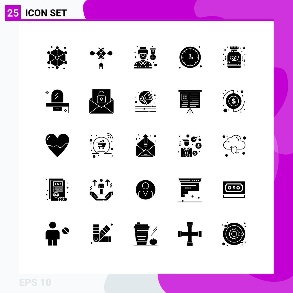Pack of 25 creative Solid Glyphs of wall clock time keeper decoration time man Editable Vector Design Elements