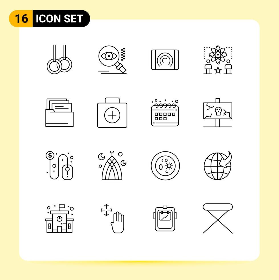 Stock Vector Icon Pack of 16 Line Signs and Symbols for files atom user man physics Editable Vector Design Elements