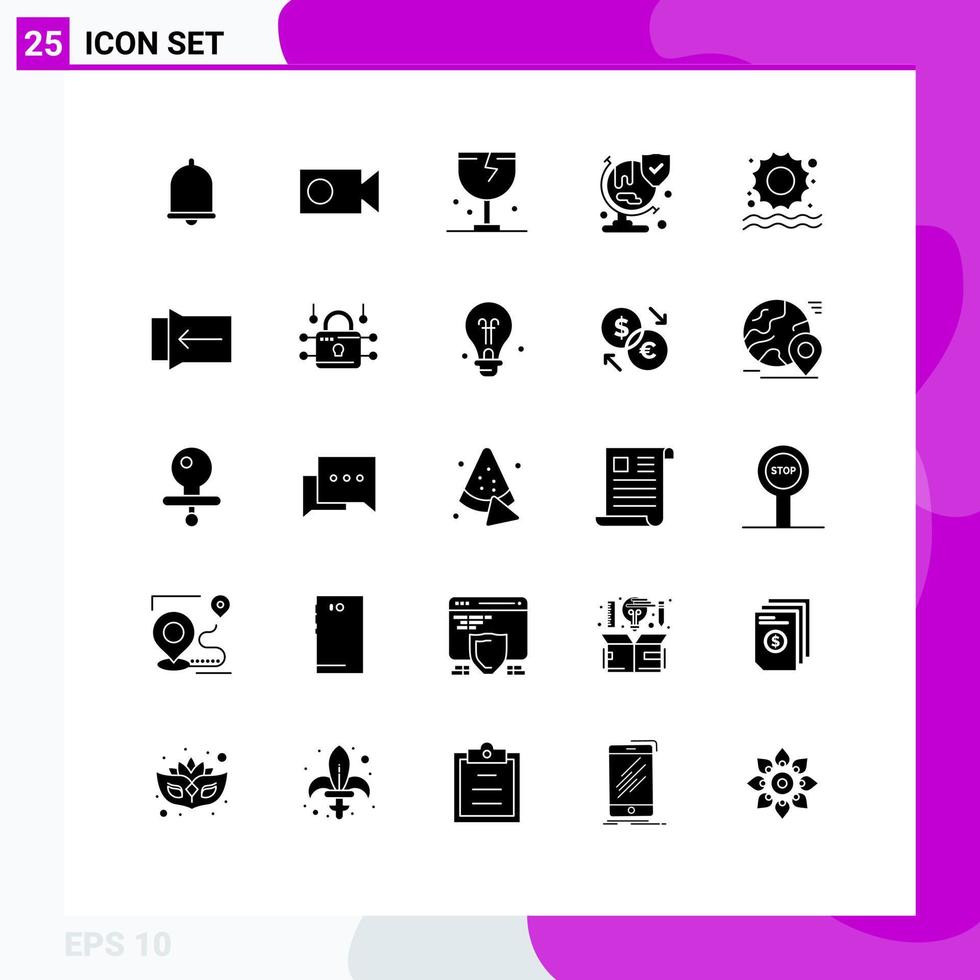 25 Solid Glyph concept for Websites Mobile and Apps sun shield delivery security world Editable Vector Design Elements