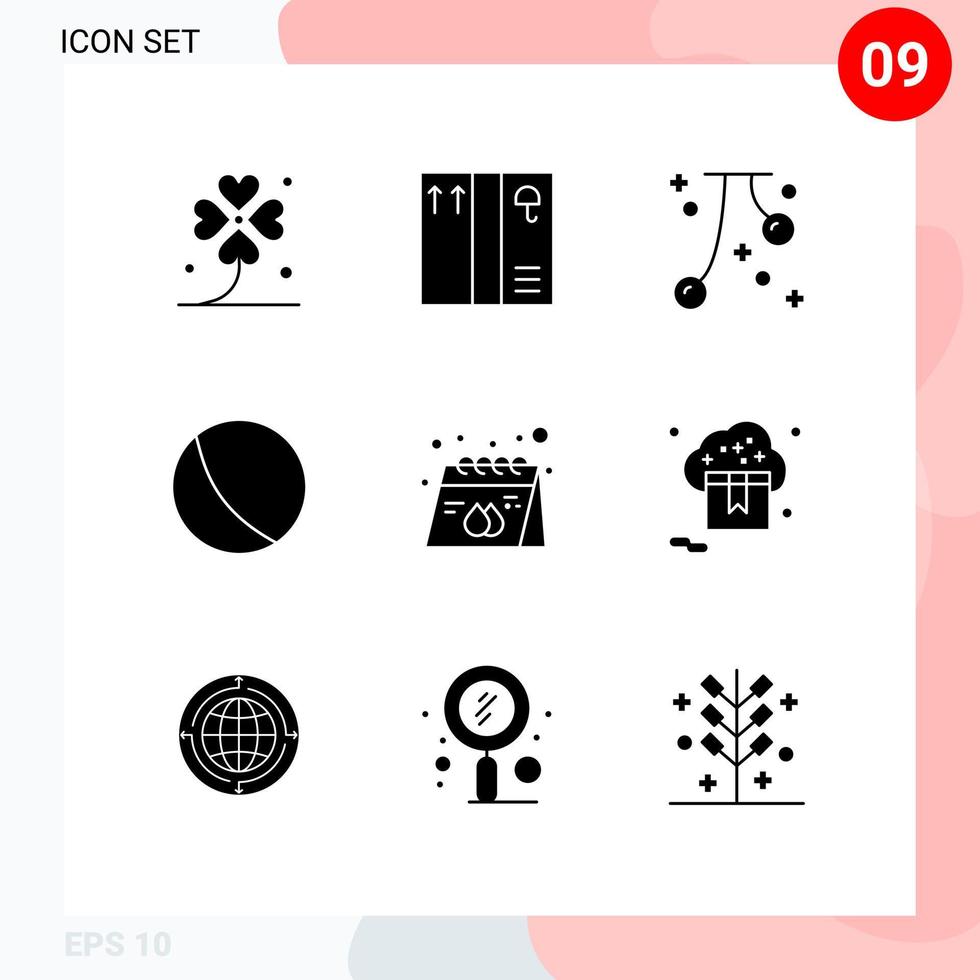 Group of 9 Solid Glyphs Signs and Symbols for paper advertisement cherry toy baby Editable Vector Design Elements