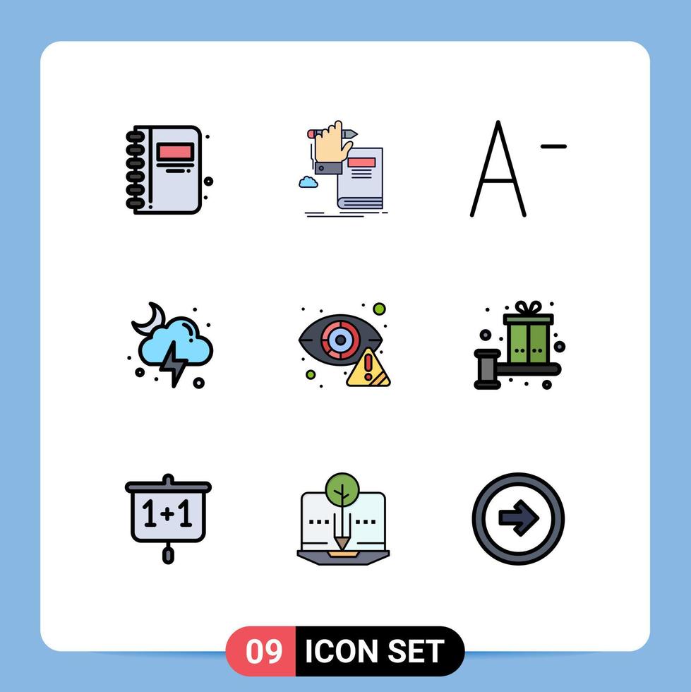 9 Thematic Vector Filledline Flat Colors and Editable Symbols of detector crime growth storm lightning Editable Vector Design Elements