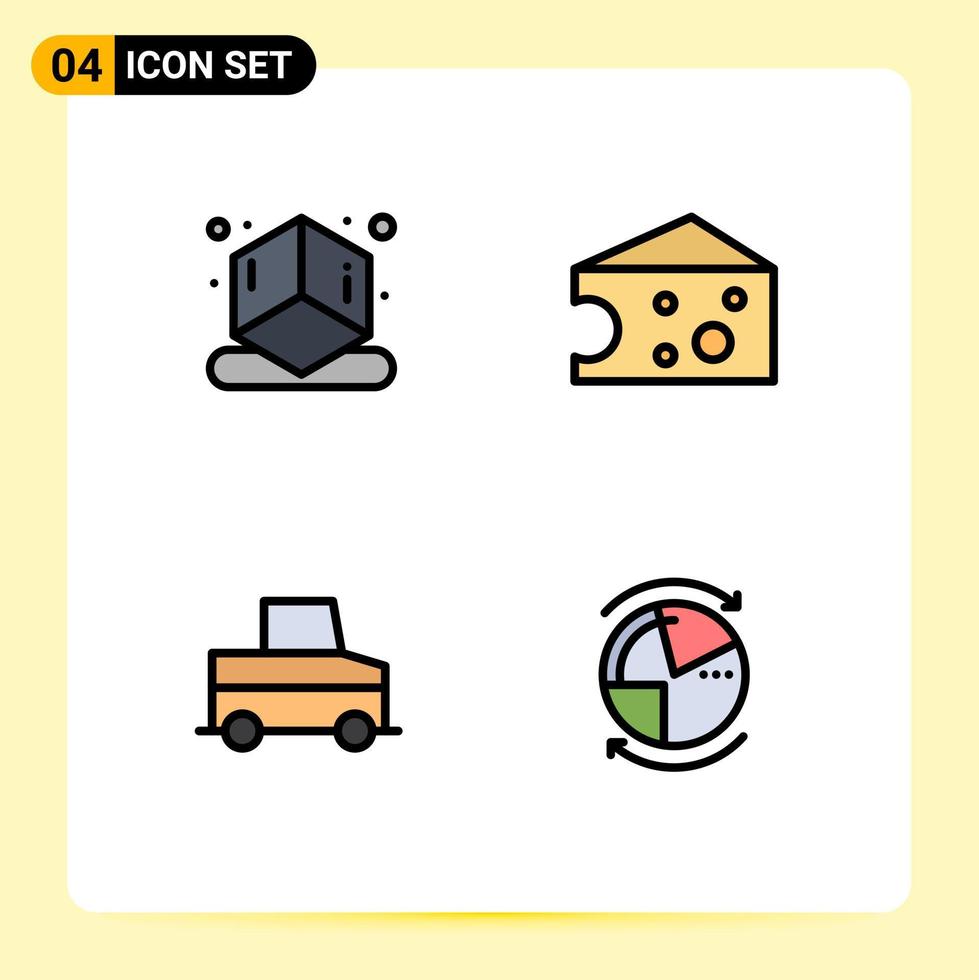 4 Universal Filledline Flat Colors Set for Web and Mobile Applications cube data breakfast car graph Editable Vector Design Elements