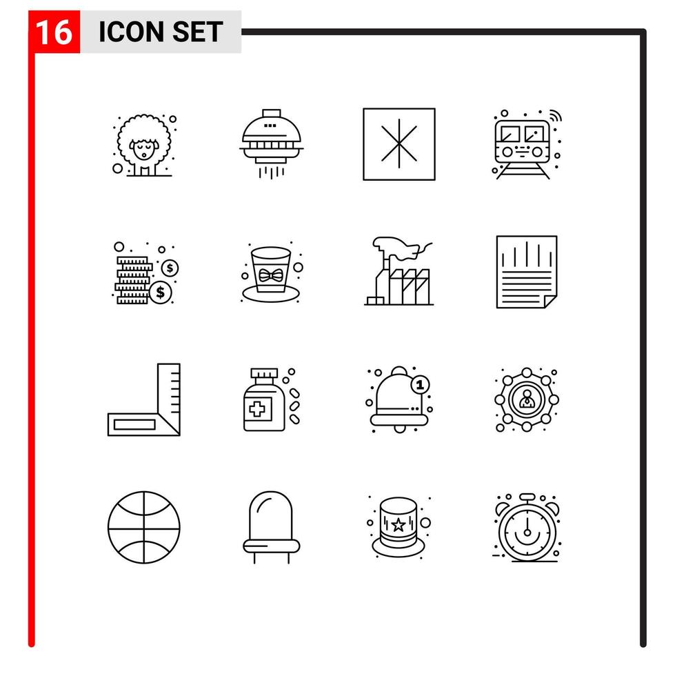 Set of 16 Modern UI Icons Symbols Signs for coins transport fridge train public Editable Vector Design Elements