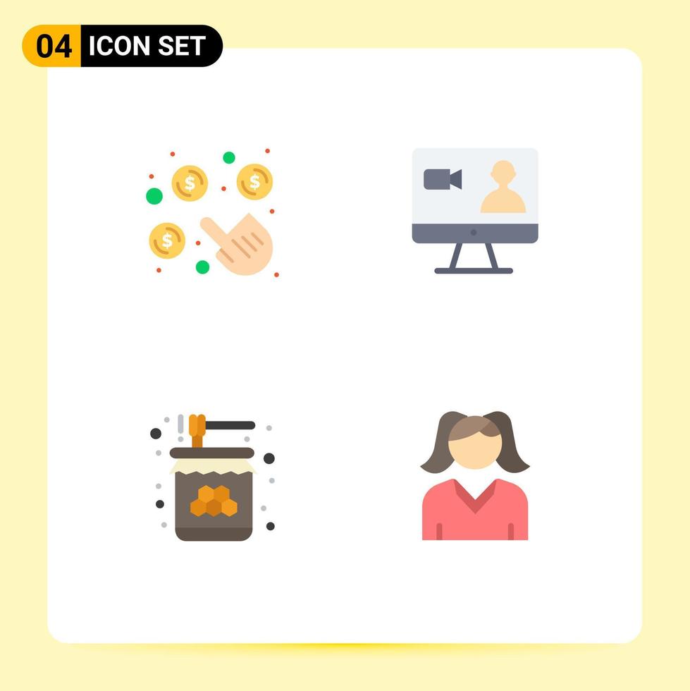 Modern Set of 4 Flat Icons and symbols such as click food money internet jar Editable Vector Design Elements
