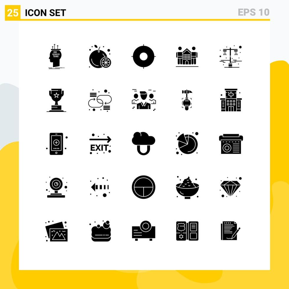 Mobile Interface Solid Glyph Set of 25 Pictograms of lamp home circle friends culture Editable Vector Design Elements