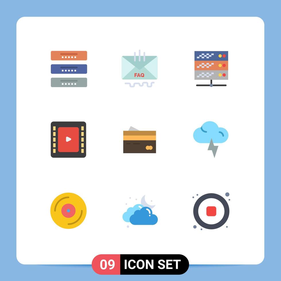 User Interface Pack of 9 Basic Flat Colors of creditcard cinema help cienma tape server Editable Vector Design Elements