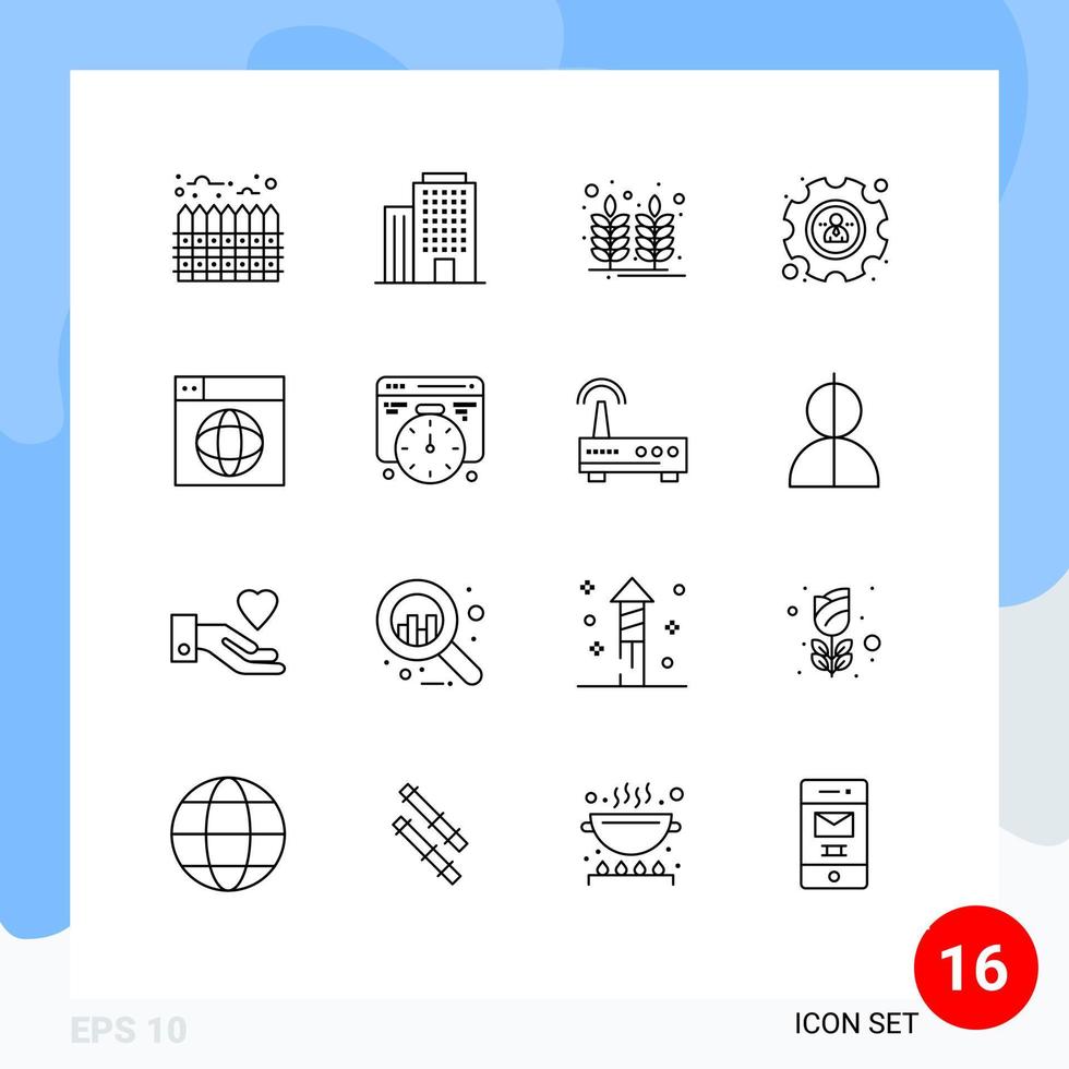 Mobile Interface Outline Set of 16 Pictograms of globe design food web profile Editable Vector Design Elements
