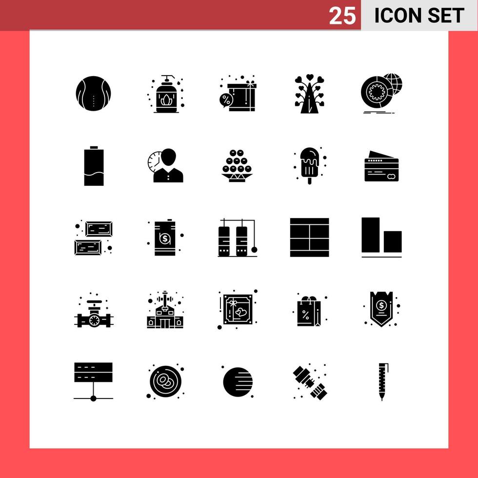 Solid Glyph Pack of 25 Universal Symbols of big data valentines day discount valentine tree Editable Vector Design Elements