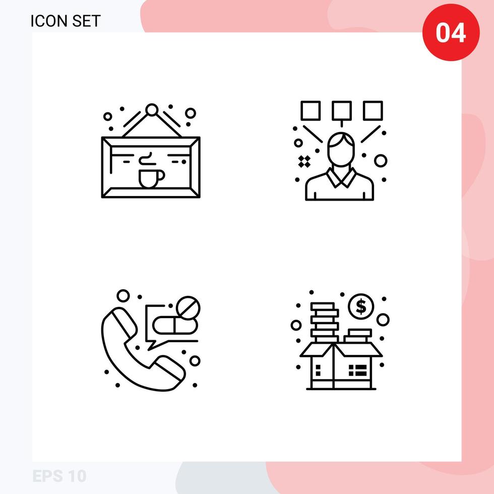 4 User Interface Line Pack of modern Signs and Symbols of drink call cup editor emergency Editable Vector Design Elements