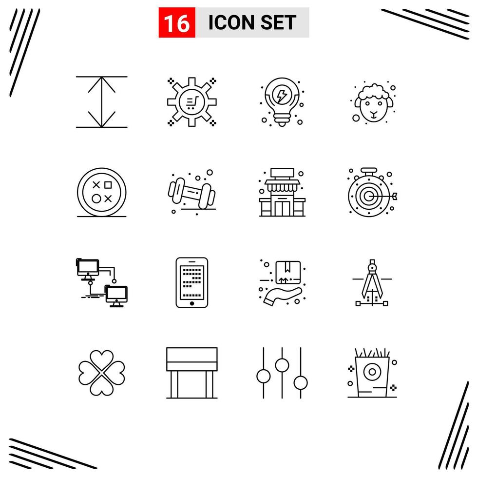 Universal Icon Symbols Group of 16 Modern Outlines of round design seo solution cross lamb Editable Vector Design Elements