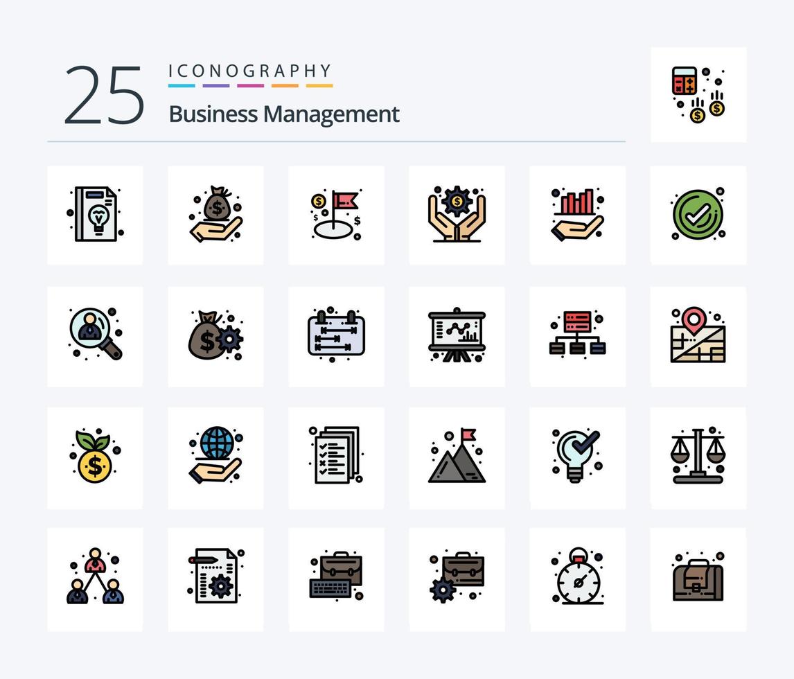 Business Management 25 Line Filled icon pack including graph. business. dollar. business operations. business administration vector