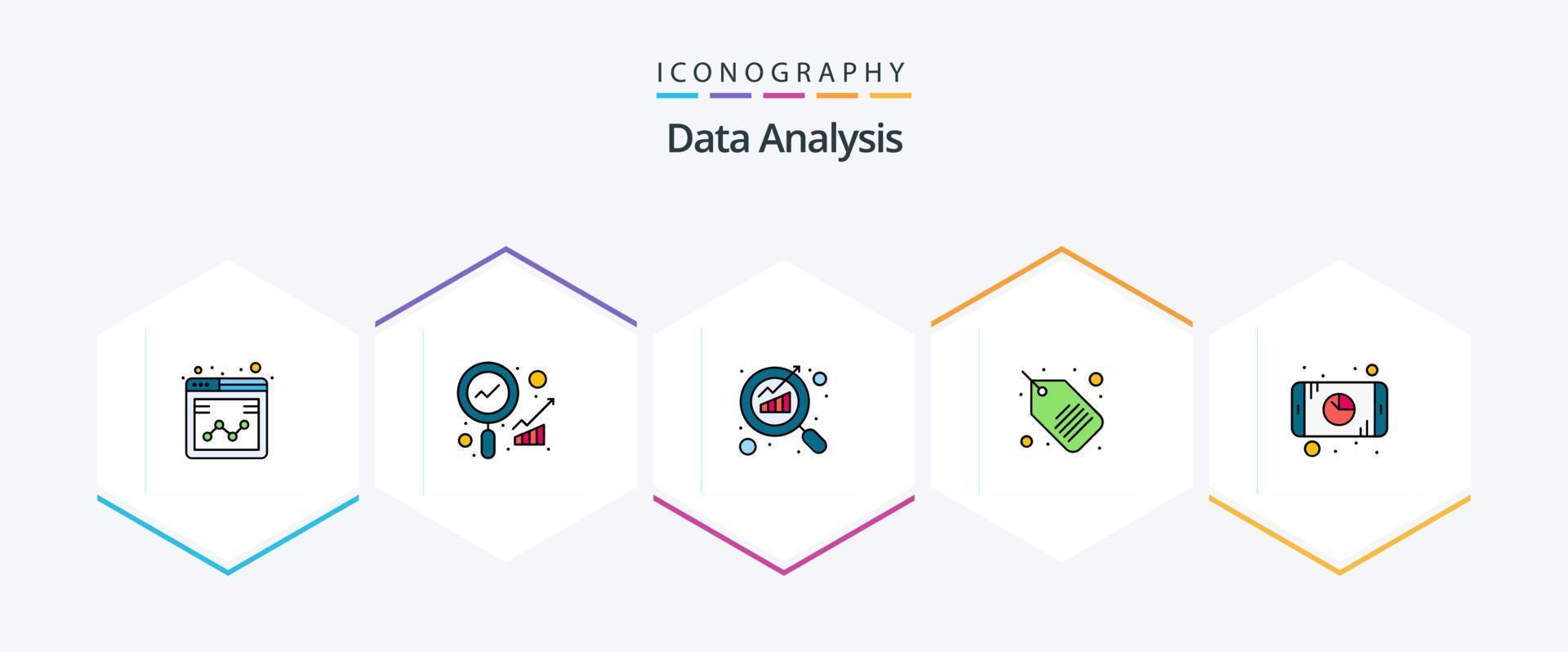 datos análisis 25 línea de relleno icono paquete incluso cuadro. etiqueta. grafico. precio etiqueta. seo vector