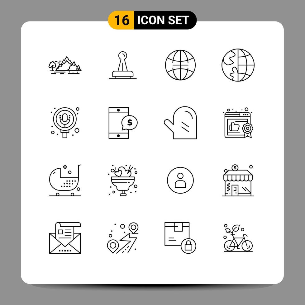 Pictogram Set of 16 Simple Outlines of contact us communication legal world global Editable Vector Design Elements