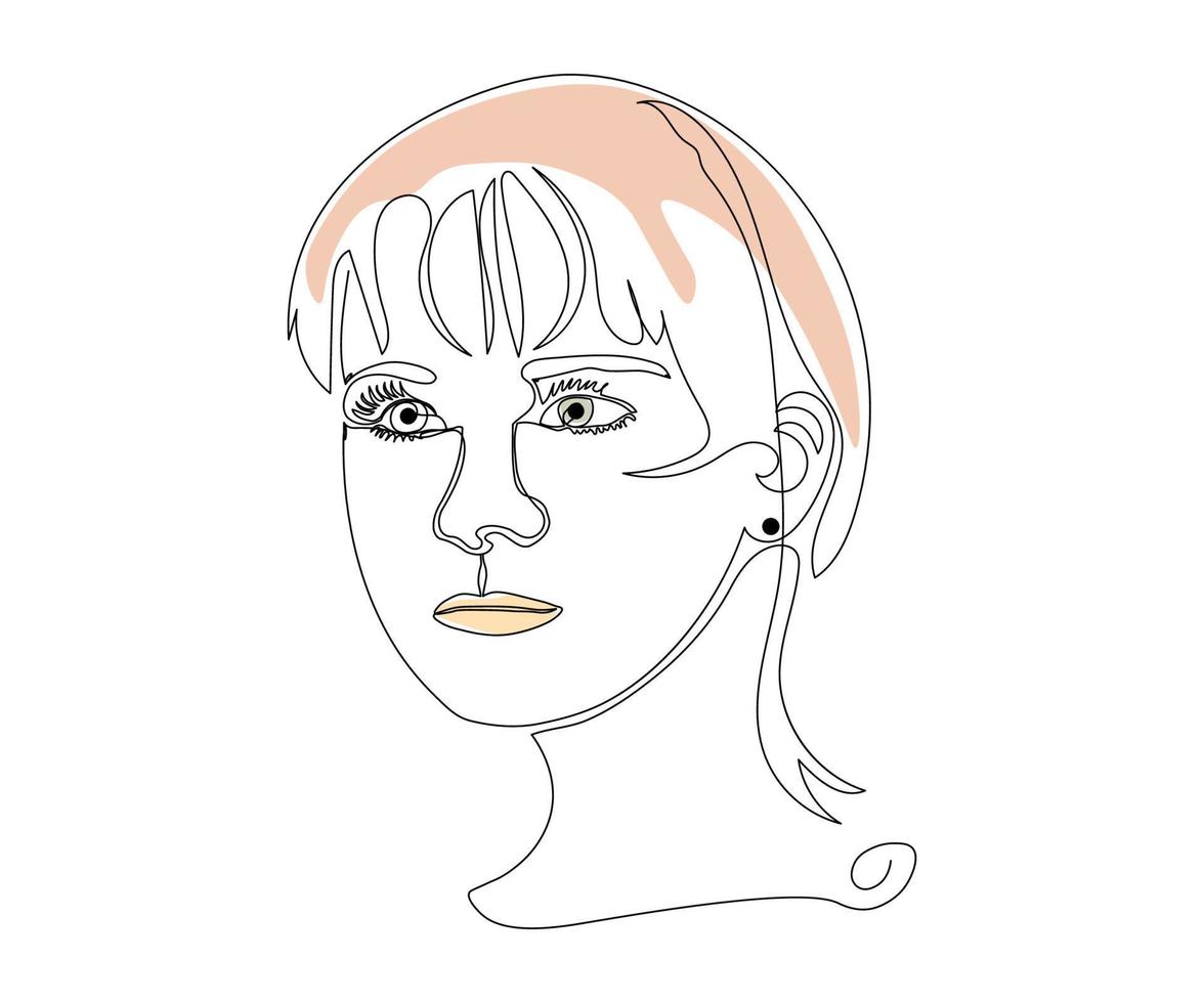 the portrait of the girl is hand-drawn in a minimalist style, in the technique of a single line, a monoline. Cosmetics symbol, beauty salon logo vector