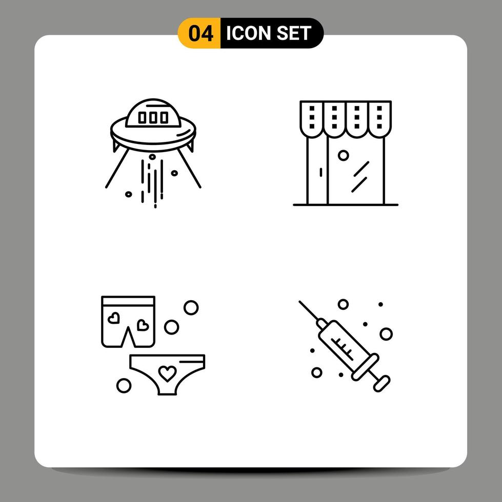 4 Line concept for Websites Mobile and Apps space ship shopping rocket ecommerce love Editable Vector Design Elements