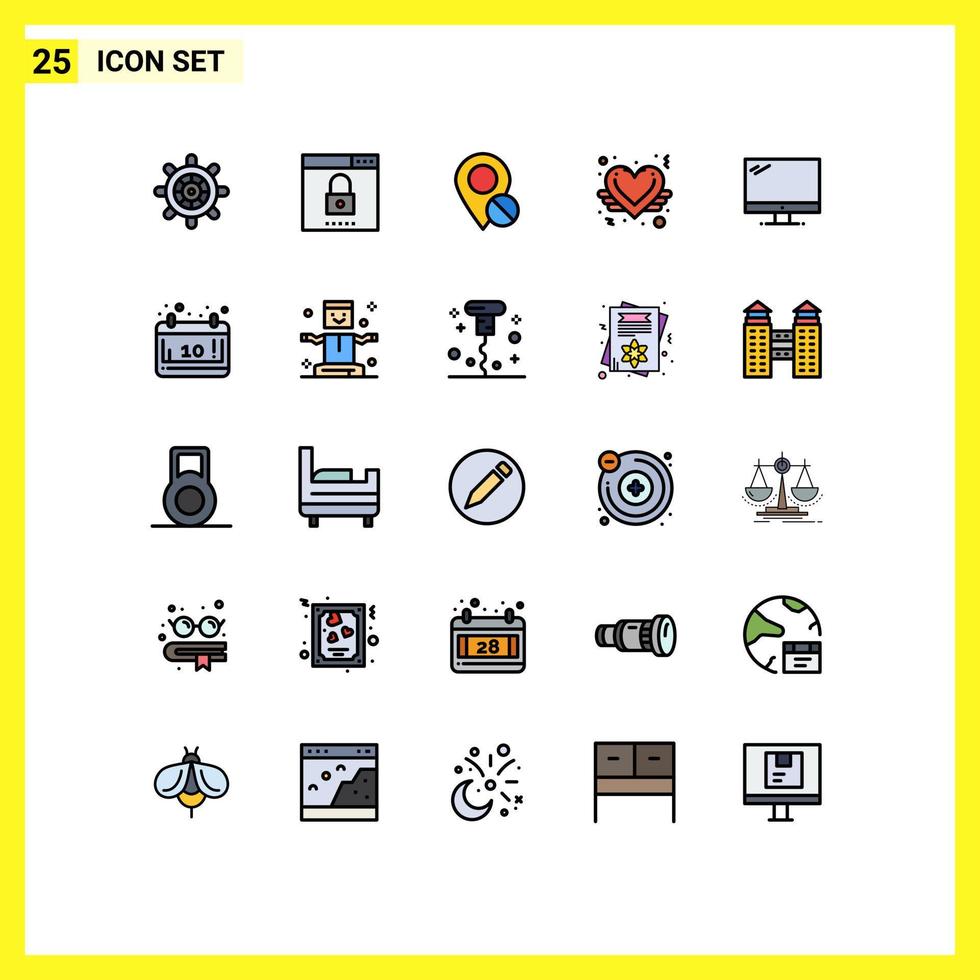 Pictogram Set of 25 Simple Filled line Flat Colors of computer like location heart medical Editable Vector Design Elements