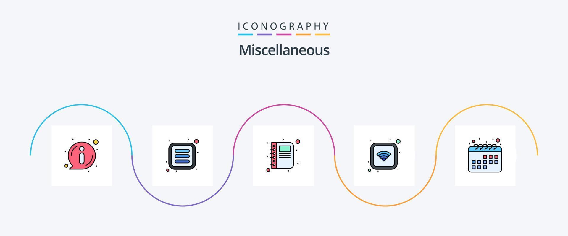 Miscellaneous Line Filled Flat 5 Icon Pack Including time. contact. wifi. connection vector