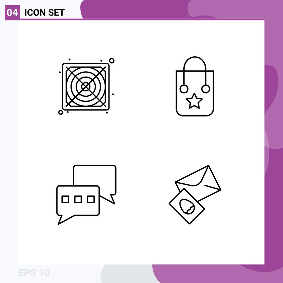 Stock Vector Icon Pack of 4 Line Signs and Symbols for hardware mail handbag journey mail Editable Vector Design Elements
