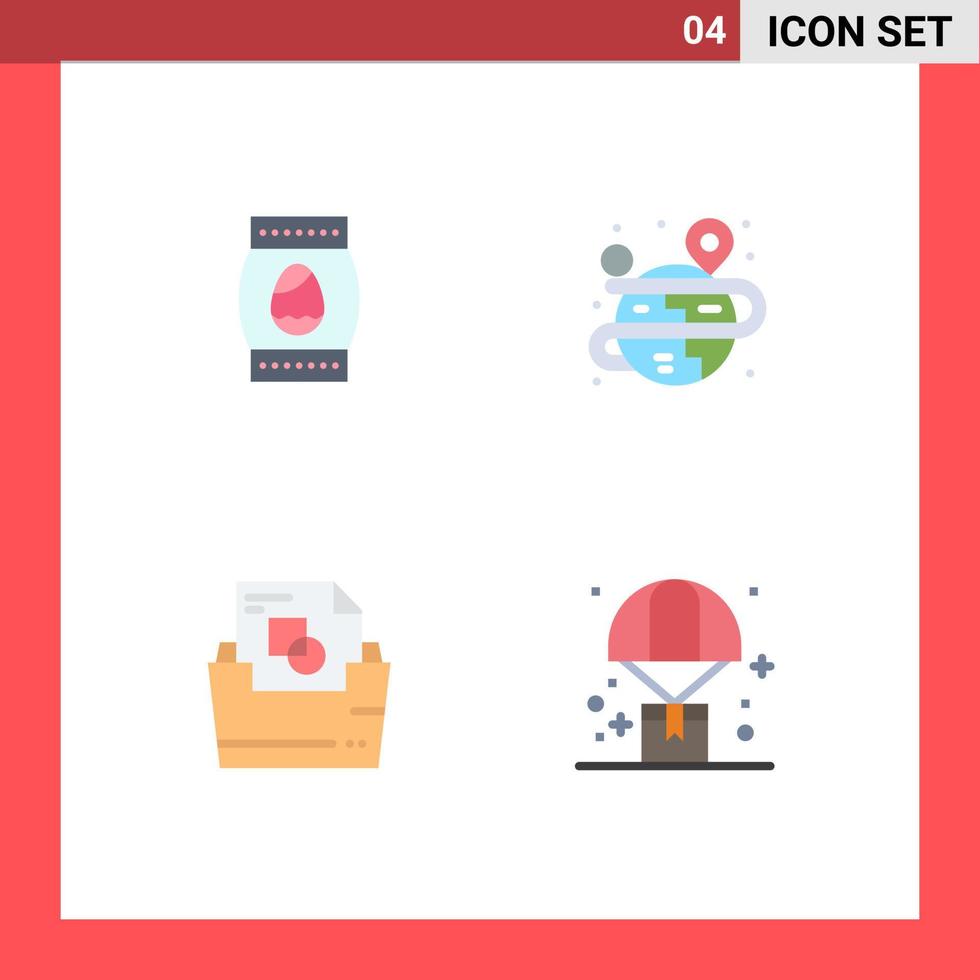 Flat Icon Pack of 4 Universal Symbols of egg document folder holiday globe folder Editable Vector Design Elements