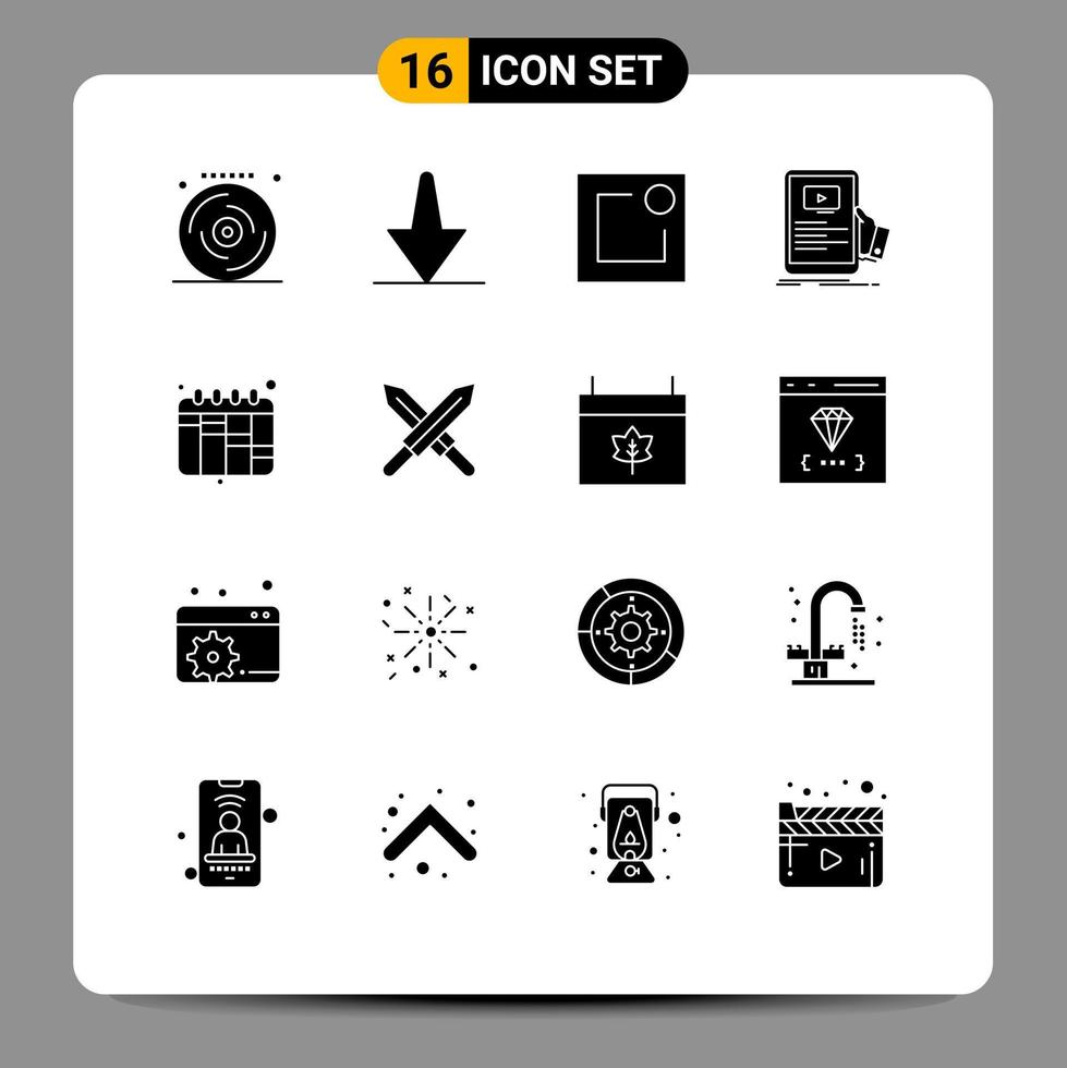 16 Universal Solid Glyph Signs Symbols of workflow iteration notice tutorial webinar Editable Vector Design Elements