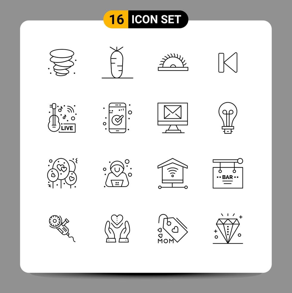 Pictogram Set of 16 Simple Outlines of broadcasting music news tool start control Editable Vector Design Elements