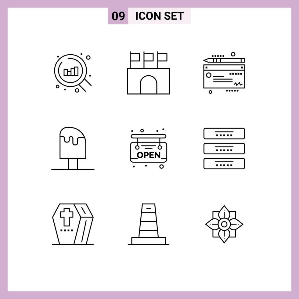 Universal Icon Symbols Group of 9 Modern Outlines of open ice money food cool Editable Vector Design Elements