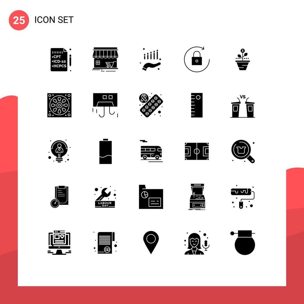 Editable Vector Line Pack of 25 Simple Solid Glyphs of care growth business rotate arrow Editable Vector Design Elements