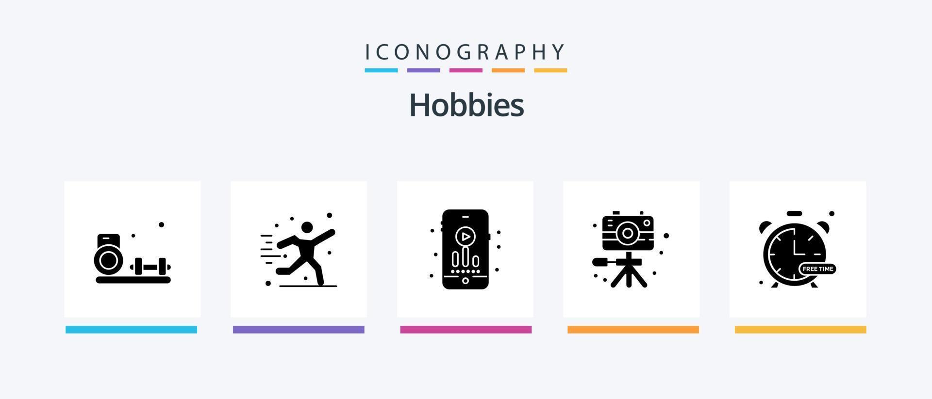 Hobbies Glyph 5 Icon Pack Including hobby. timer. mp audio. hobby. image. Creative Icons Design vector