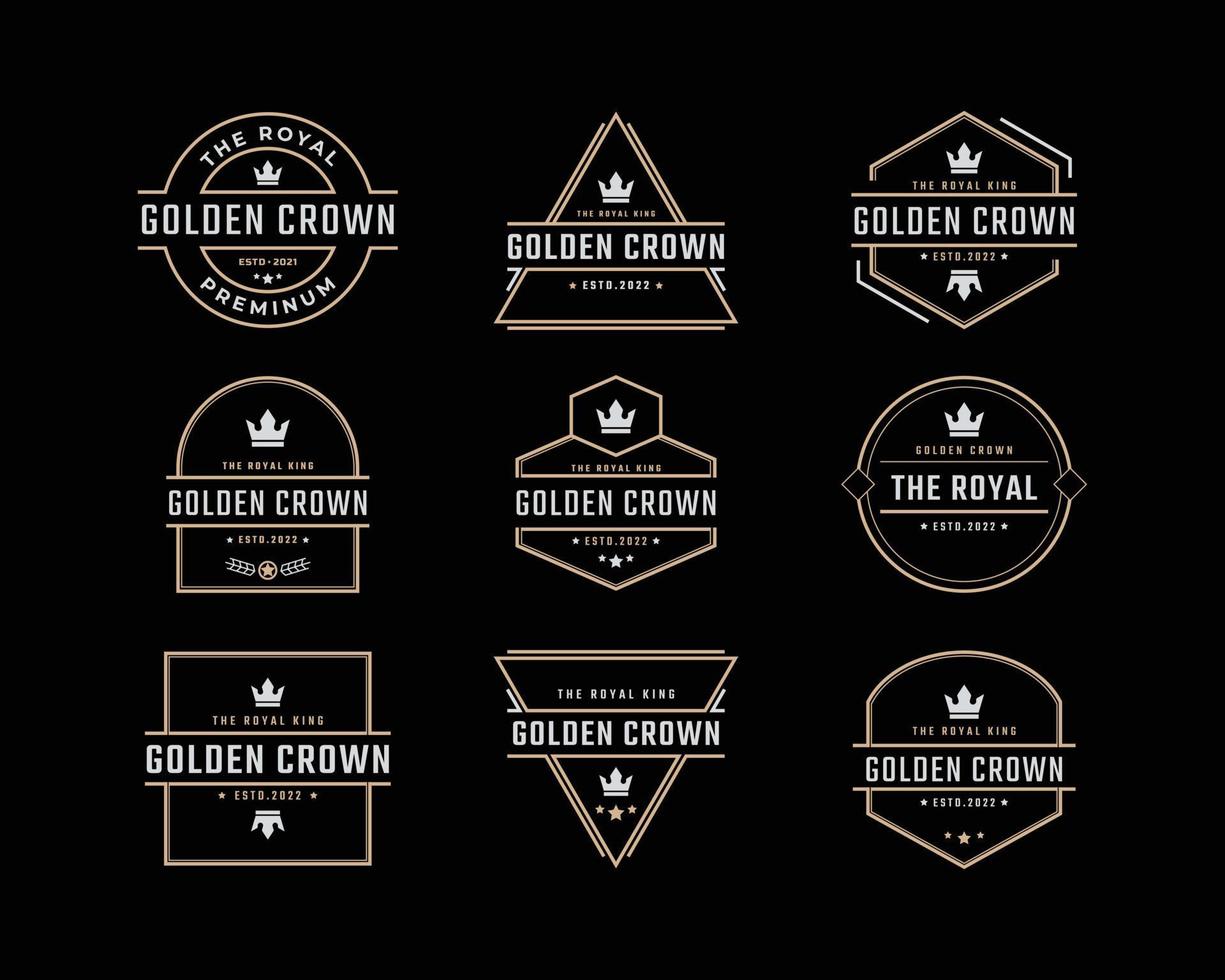 golden king crown royal vintage retro classic lujo etiqueta logo diseño estilo lineal vector