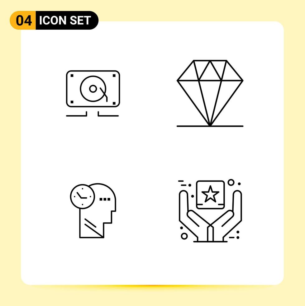 Stock Vector Icon Pack of 4 Line Signs and Symbols for music thoughts loud hands best quality Editable Vector Design Elements