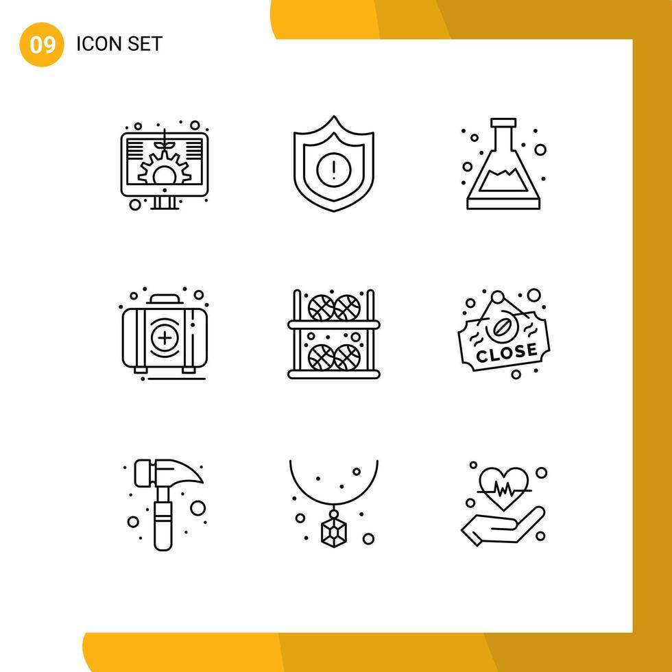 Outline Pack of 9 Universal Symbols of basketball box beaker kit emergency Editable Vector Design Elements