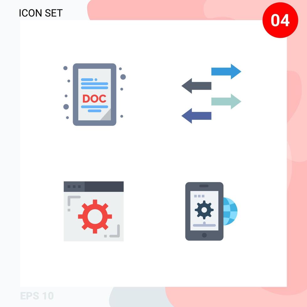 4 Universal Flat Icon Signs Symbols of doc webpage export browser gear Editable Vector Design Elements