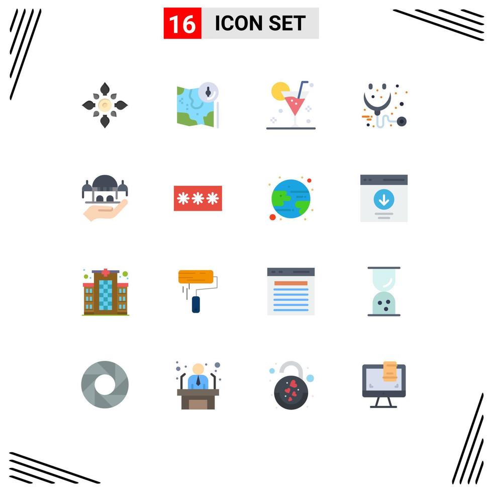 16 Flat Color concept for Websites Mobile and Apps health glass gps drink beverage Editable Pack of Creative Vector Design Elements