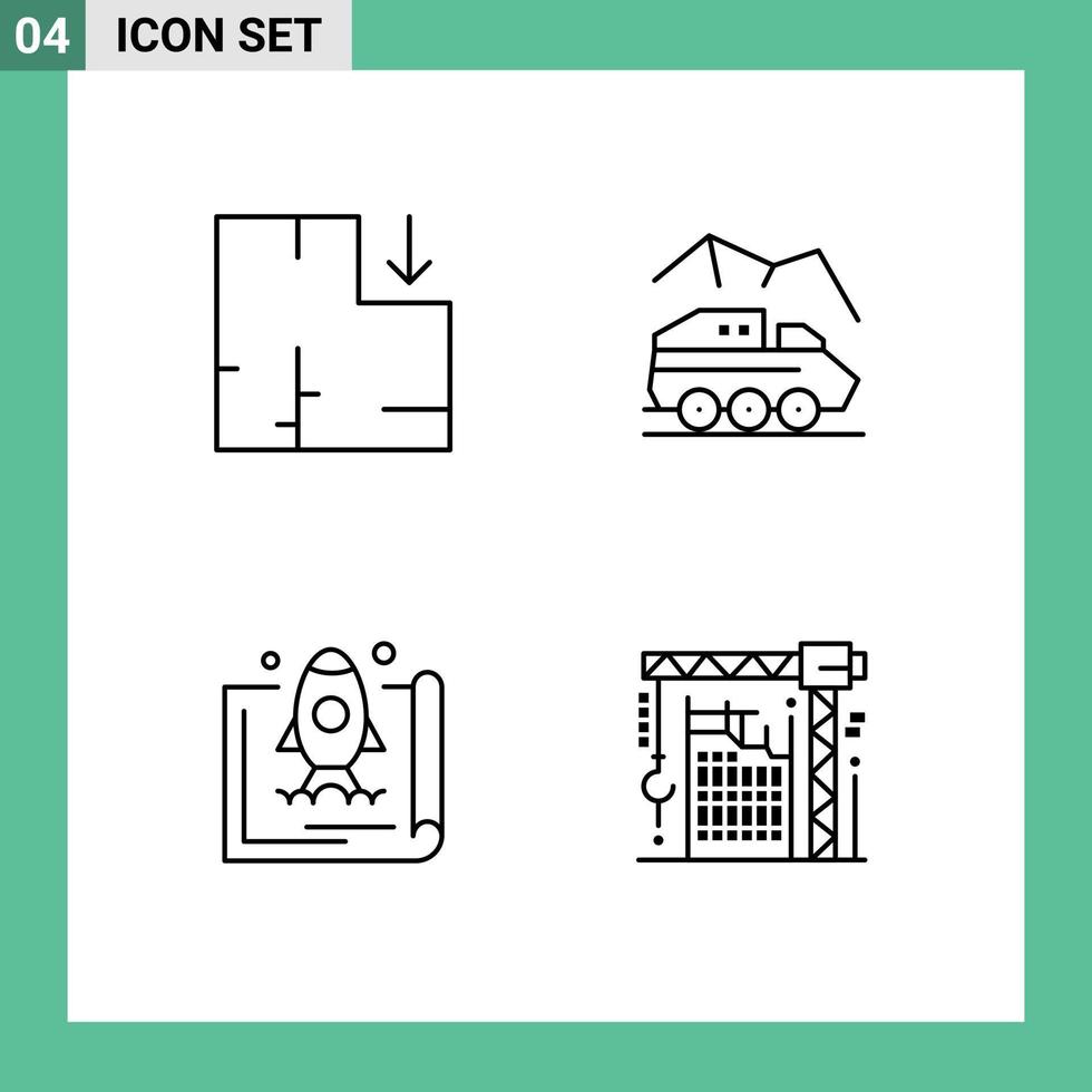 Universal Icon Symbols Group of 4 Modern Filledline Flat Colors of apartment launch exploration surface marketing Editable Vector Design Elements