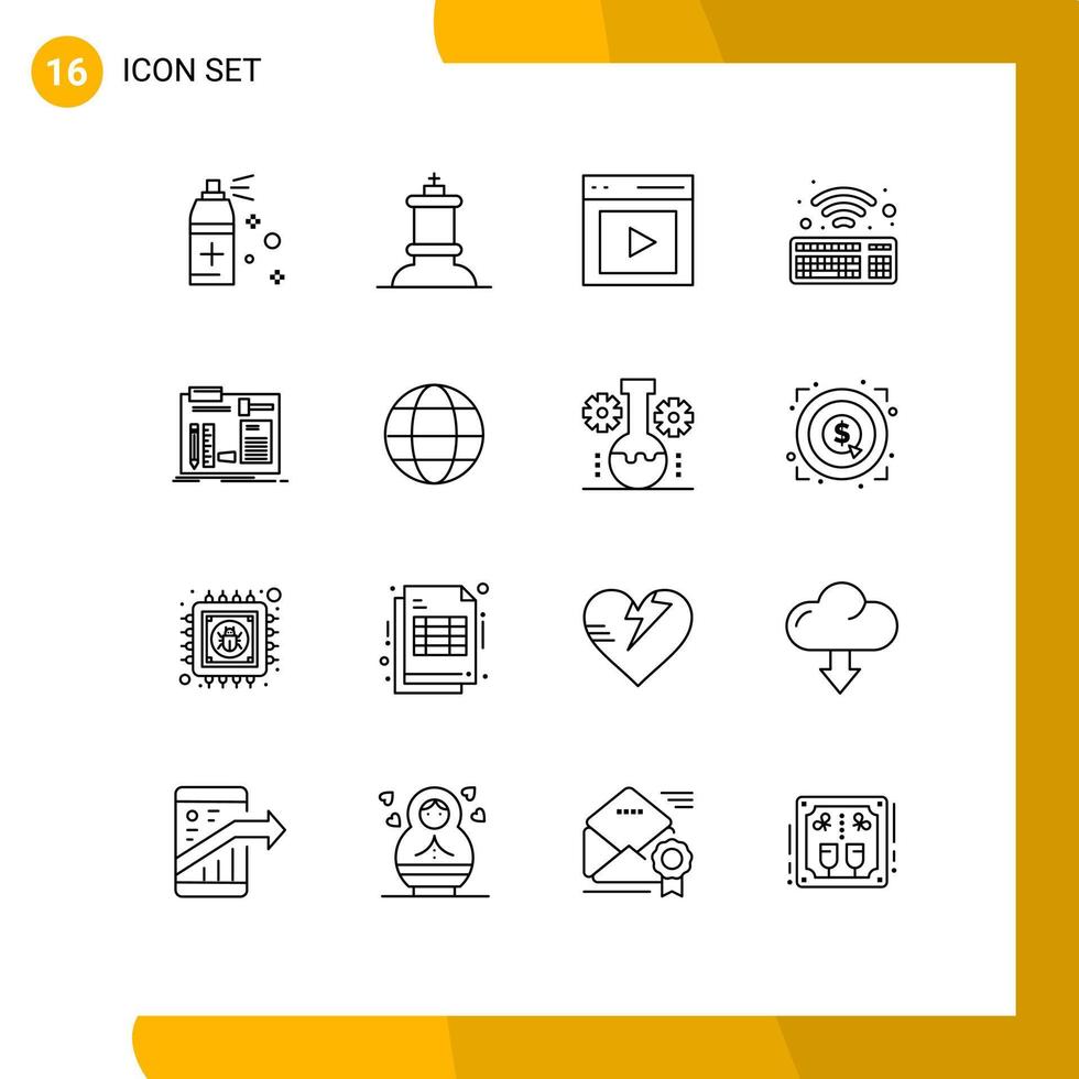 16 User Interface Outline Pack of modern Signs and Symbols of engineer construct interface build wifi Editable Vector Design Elements