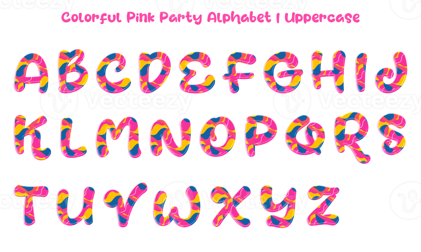 Colorful Pink Party Alphabet Set of letters, numbers, and symbols. png