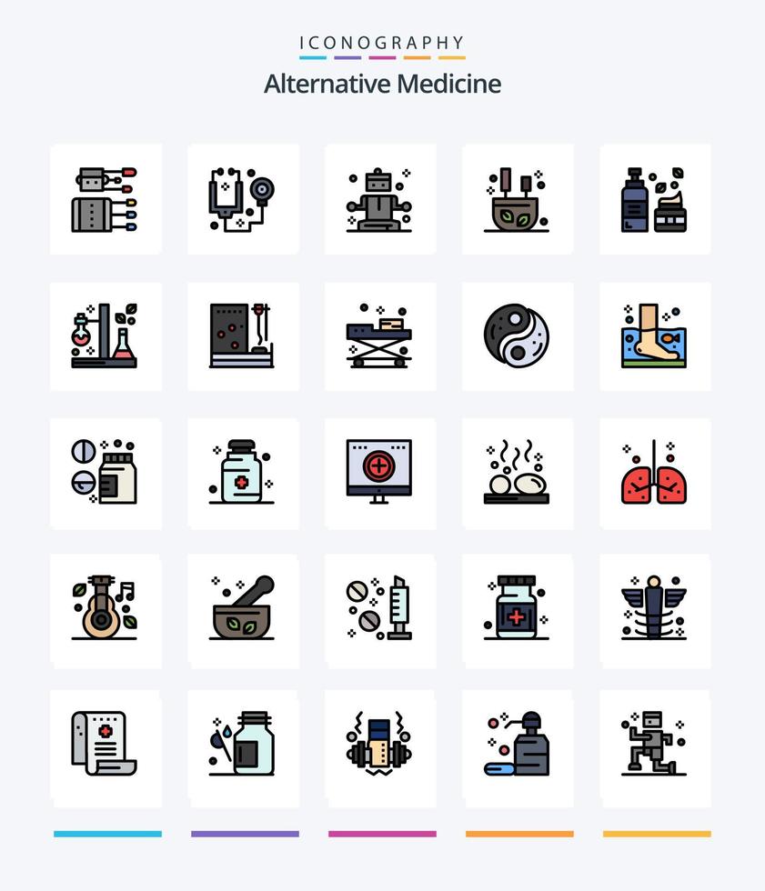 Creative Alternative Medicine 25 Line FIlled icon pack  Such As foam. sticks. tools. relax. burning vector