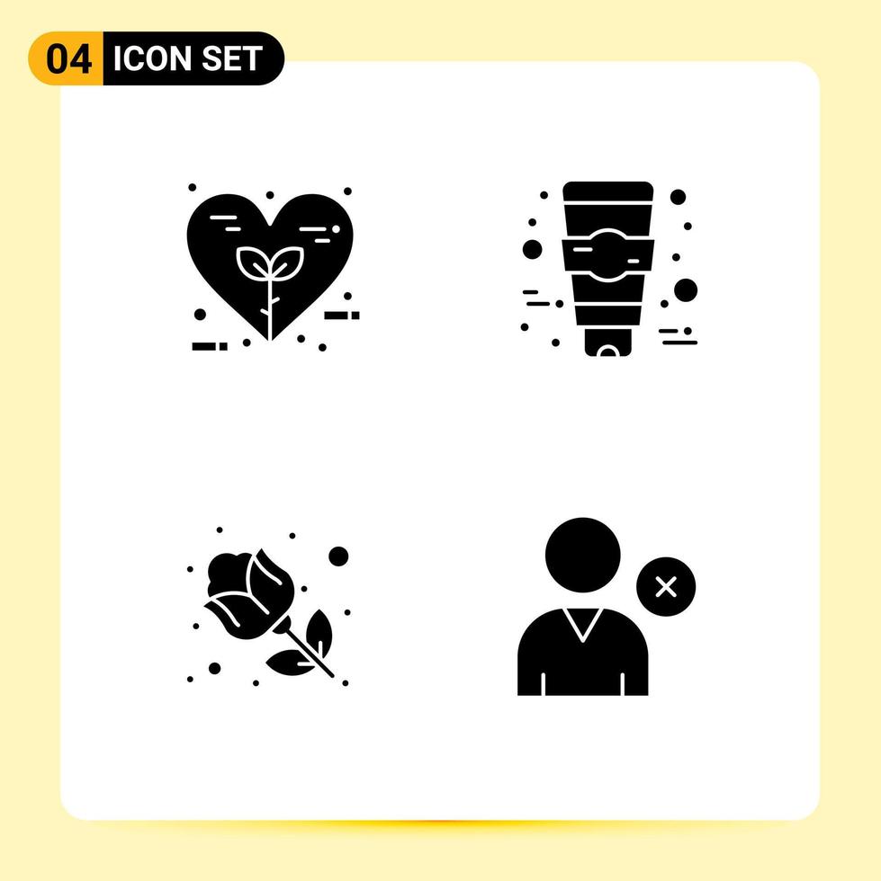 Pack of 4 creative Solid Glyphs of bio red love face gift Editable Vector Design Elements
