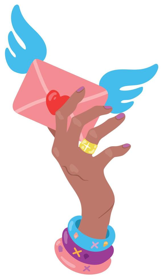 Woman's hand holds love letter. Hand drawn vector illustration. Suitable for website, postcards, stickers.
