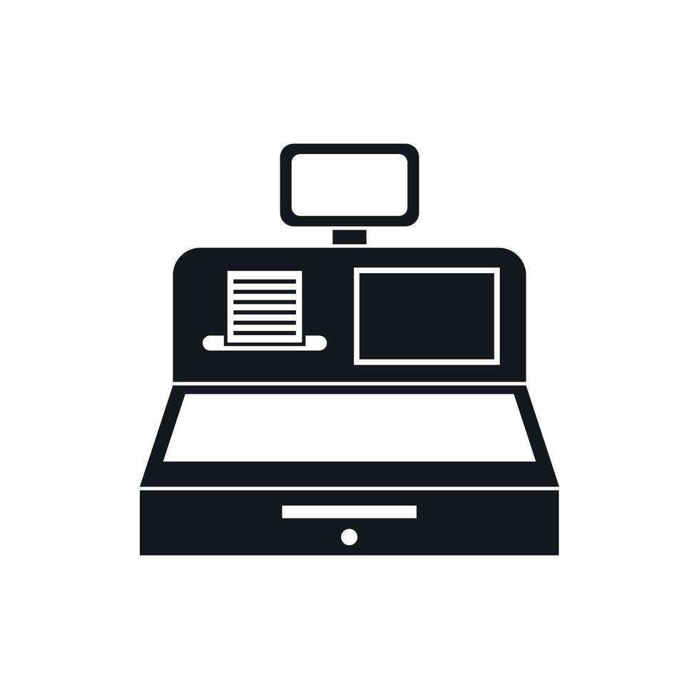 Cash register with cash drawer icon, simple style vector