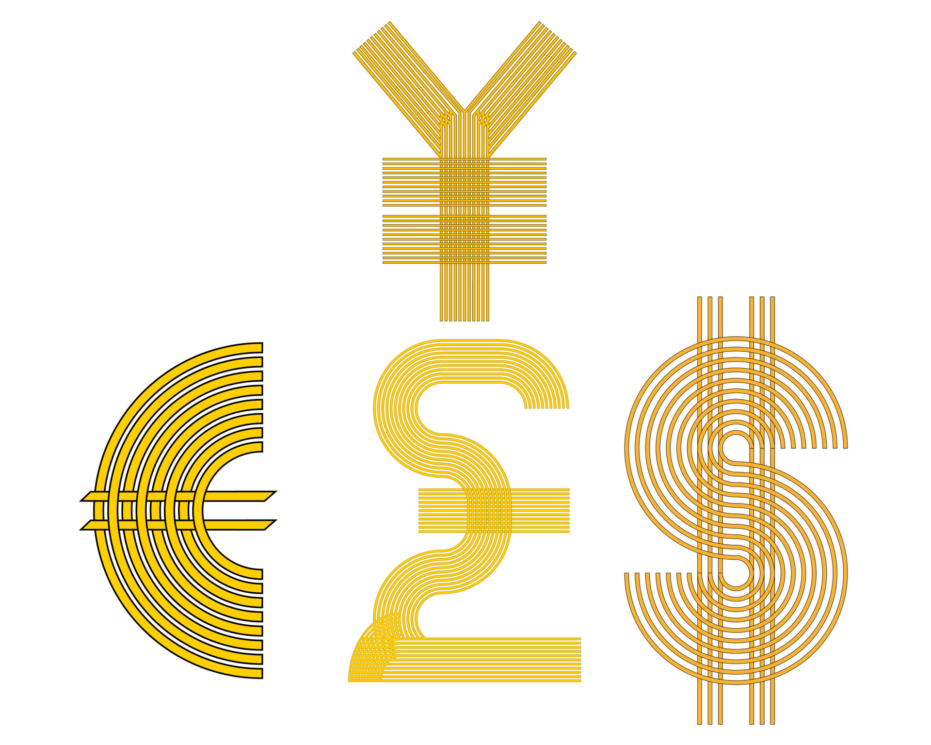 signs of various currencies in the world Japanese Yen euro dollar pound sterling 19658448 Vector