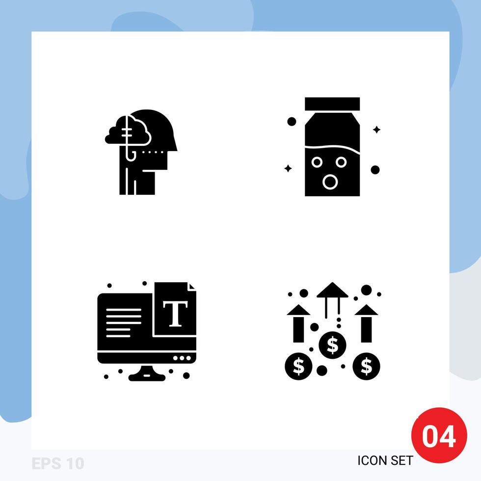 User Interface Pack of 4 Basic Solid Glyphs of borrowing ideas screen habit health typography Editable Vector Design Elements