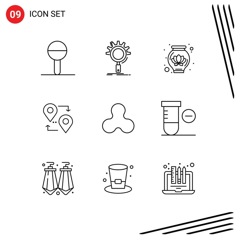 9 Universal Outlines Set for Web and Mobile Applications blockchain travel setting pointer location Editable Vector Design Elements