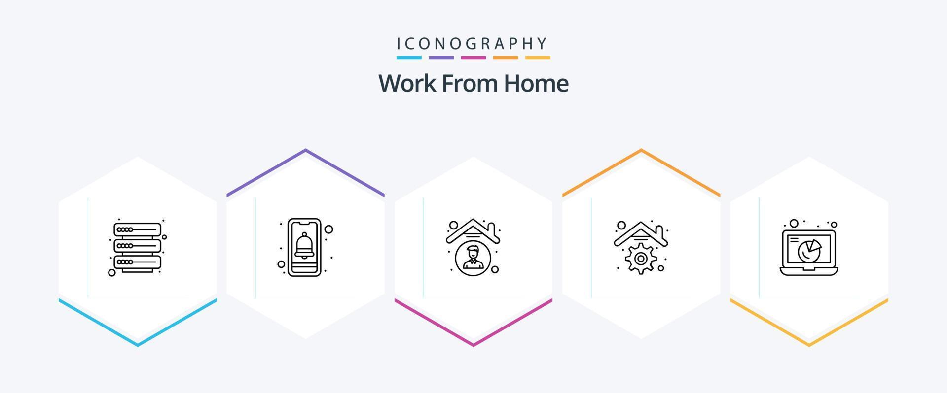 trabajo desde hogar 25 línea icono paquete incluso comunicación. gestión. casa. casa. edificio vector