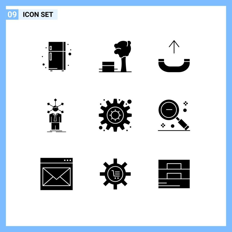 User Interface Pack of 9 Basic Solid Glyphs of setting gear outgoing self network Editable Vector Design Elements