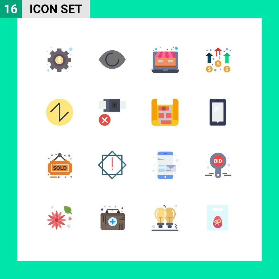 Universal Icon Symbols Group of 16 Modern Flat Colors of triangle mission shop marketing business Editable Pack of Creative Vector Design Elements