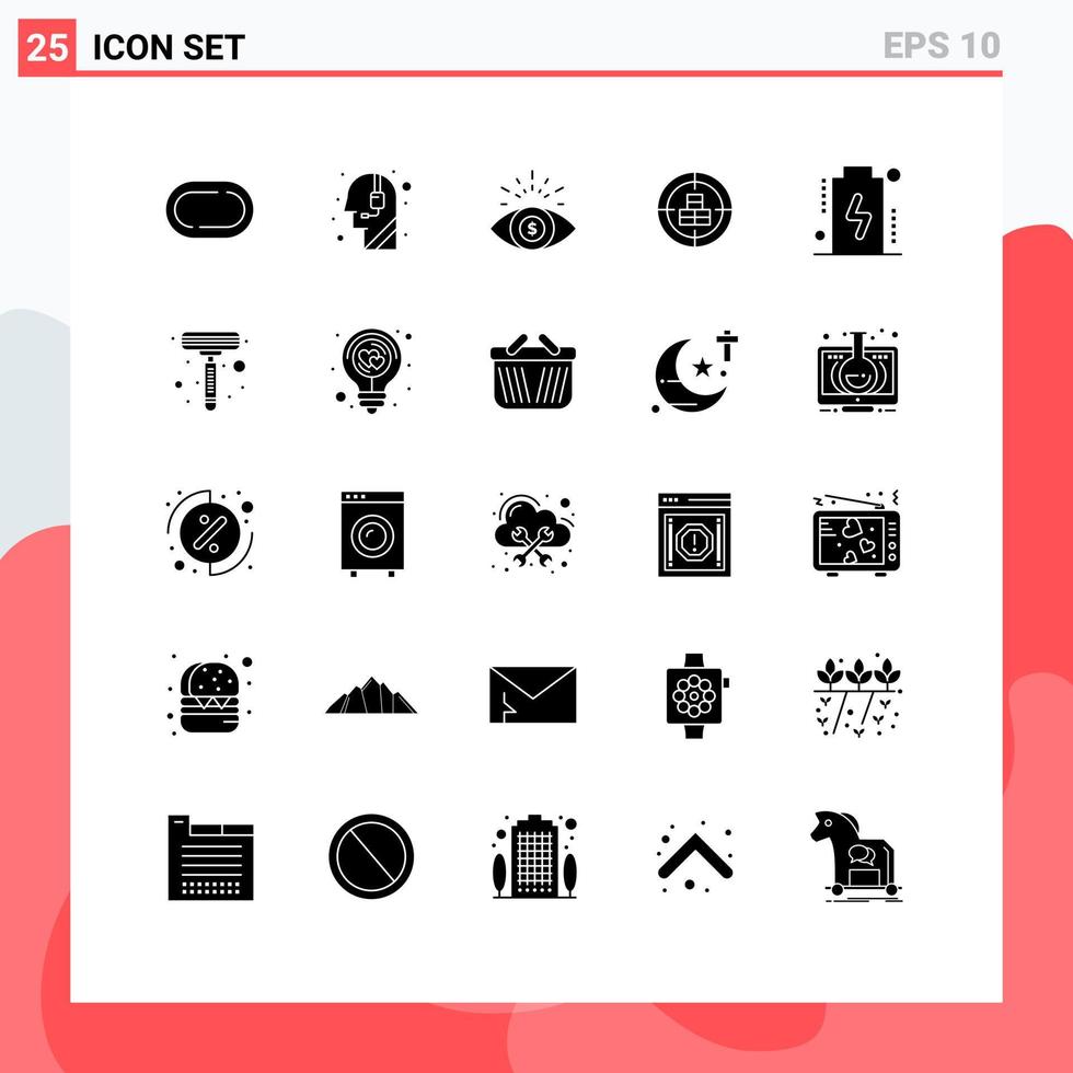 Universal Icon Symbols Group of 25 Modern Solid Glyphs of devices battery investment valentine product Editable Vector Design Elements