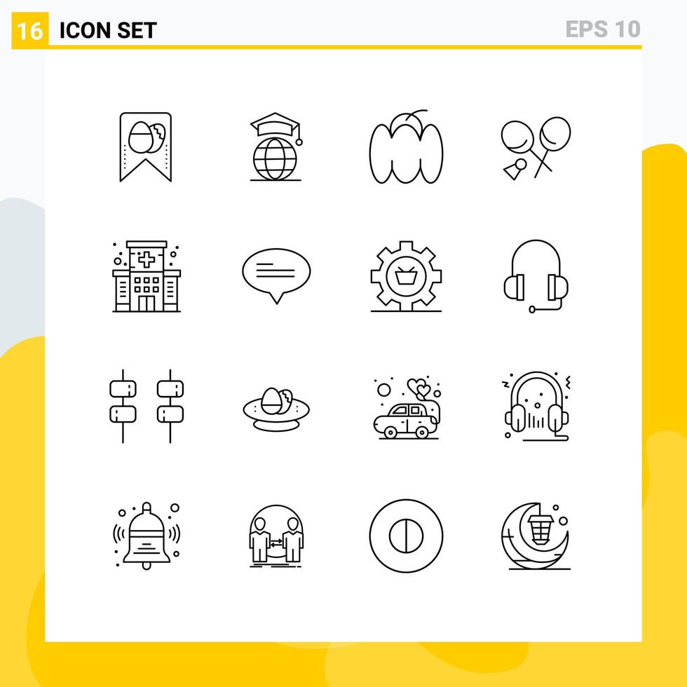 Modern Set of 16 Outlines Pictograph of medical healthcare food spring racket Editable Vector Design Elements